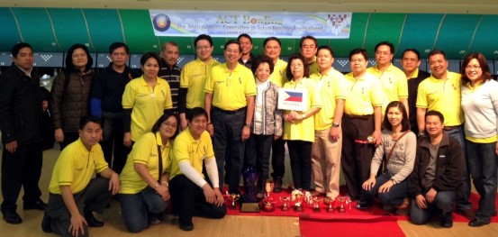 Ambassador and Madame Manuel M. Lopez, Minister Gina A. Jamoralin, Captain Samuel Z. Felix with the Philippine Embassy team, the ACT Bowling Tournament 2012 champion, and other Embassy personnel who came to support the players.