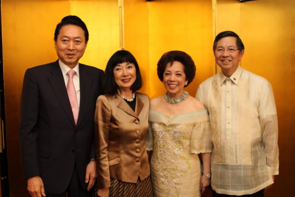 Former Prime Minister and Mrs. Yukio Hatoyama  join Ambassador and Madame Manuel Lopez at the reception line.