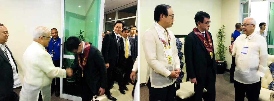 09 February 2019 – Ambassador Jose C. Laurel V warmly received His Excellency Taro Kono, Minister for Foreign Affairs of Japan and the rest of his delegation, for the latter’s Official Visit to the Philippines on 09-11 February 2019 (Photo credit: Mr. Mahabsar B. Lucman)