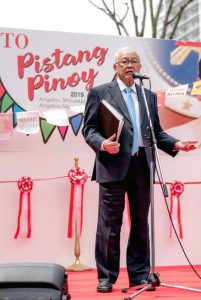 Philippine Ambassador to Japan Jose C. Laurel V delivers the keynote speech during the opening ceremonies of the 3rd Pistang Pinoy sa Shizuoka on 14 April 2019.